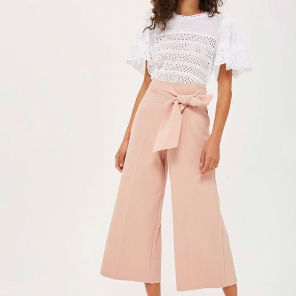 Topshop Pants - NWOT TOPSHOP Pink Tie Crop Wide Leg Trousers